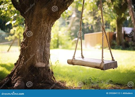 Homemade Wooden Swing Hanging From A Tree Stock Illustration