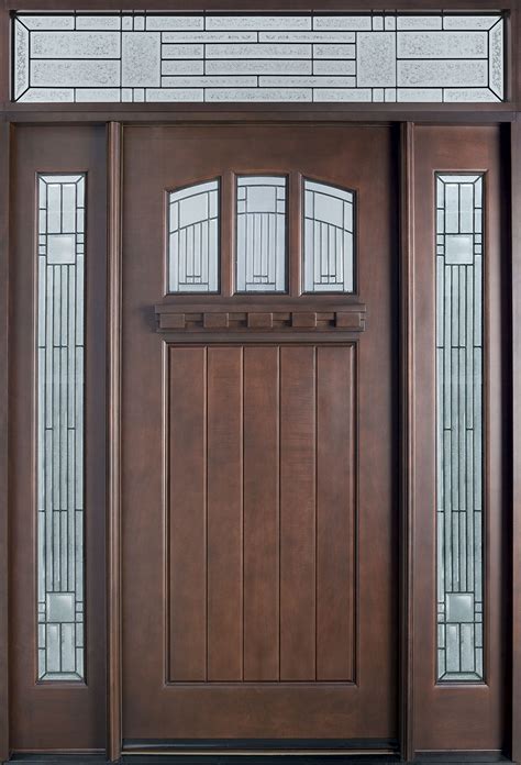 Entry Door in-Stock - Single with 2 Sidelites - Solid Wood with Dark Mahogany Finish, Craftsman ...