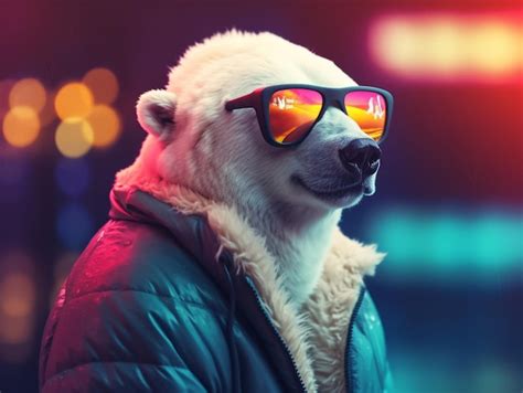 Premium Photo A Polar Bear Wearing Sunglasses And A Jacket With The