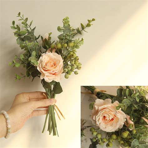 Begine Fake Flowers Clearance Mida Ins Eucalyptus Rose Bouquet