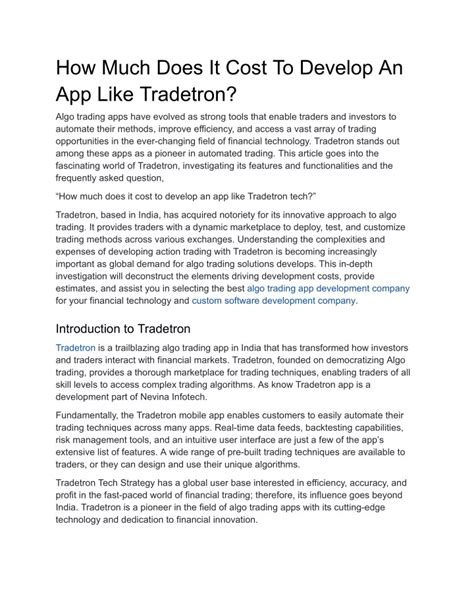 Ppt How Much Does It Cost To Develop An App Like Tradetron 1