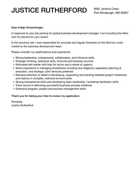 Global Business Development Manager Cover Letter Velvet Jobs