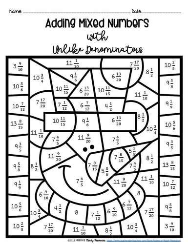 Adding Mixed Numbers With Unlike Denominators Color By Number Worksheets Library