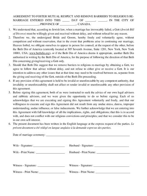 Fillable Online Divorce Settlement Agreement Template Free Download