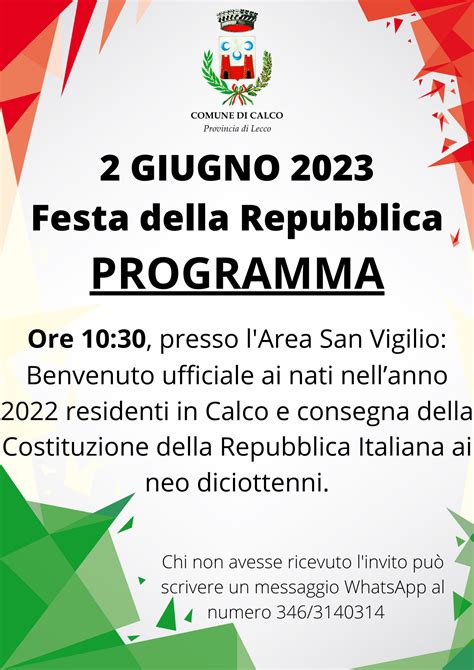 Celebrazioni Per La Festa Della Repubblica Comune Di Calco