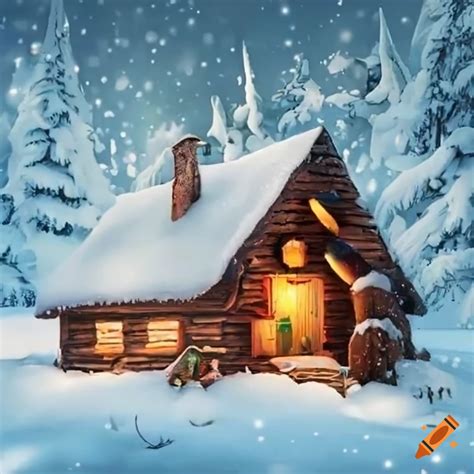 Snow Covered Cabin During Christmas