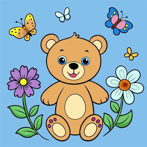 Un Oso De Peluche Con Flores Y Un Fondo Azul Con Un Oso De Pluma