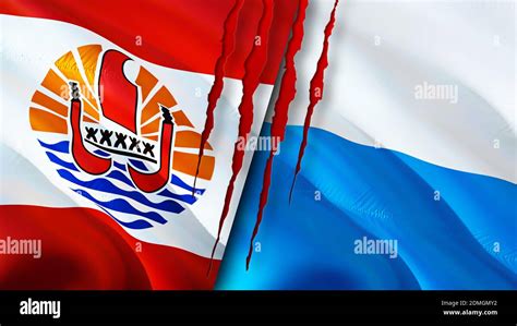 French Polynesia And San Marino Flags With Scar Concept Waving Flag 3D