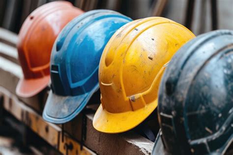 Premium Photo | A lineup of protective hard hats placed neatly on top ...