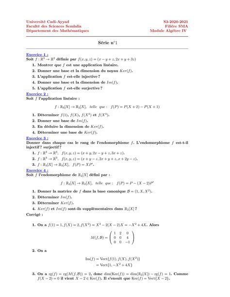 Corrige serie 1 sma3 20 21 Université Cadi Ayyad S3 2020 Faculté des
