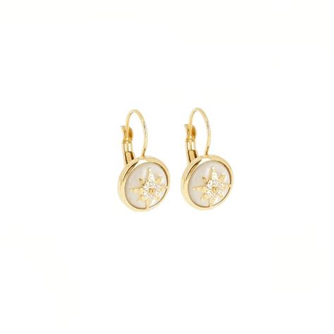 Boucles d oreilles femme dormeuses zag evelyne nacre acier doré