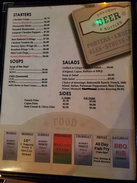 Menu at The Bowery Bar & Grill, Franklin