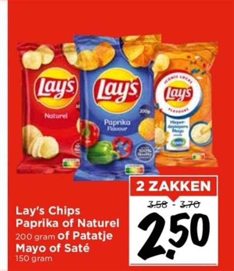 Lay S Chips Paprika Of Naturel 200 Gram Of Patatje Mayo Of Sate 150