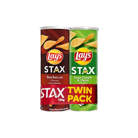 Lays Stax Twin Pack Barbecue And Sour Cream And Onion 135g Chips