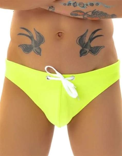 New Men S Sexy Bright Yellow Low Rise Bikini Style Swim Brief Gay Interest EBay