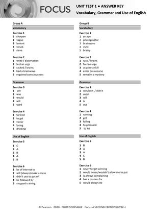 Focus 4 2E Placement Test Answers Answer Key The Placement Test For