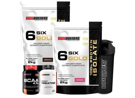 Kit 2x Whey Protein Isolado Six Gold 2kg Creatina 100g BCAA 100g