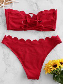 Off Zaful Textured Scalloped Sweetheart Bandeau Bikini