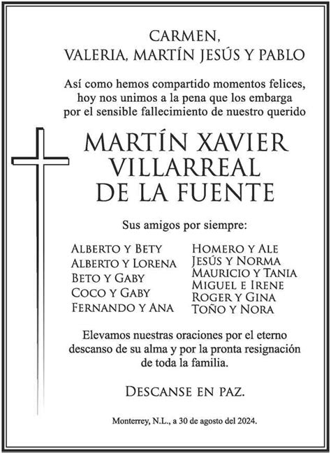 Mart N Xavier Villarreal De La Fuente Obituario Esquela