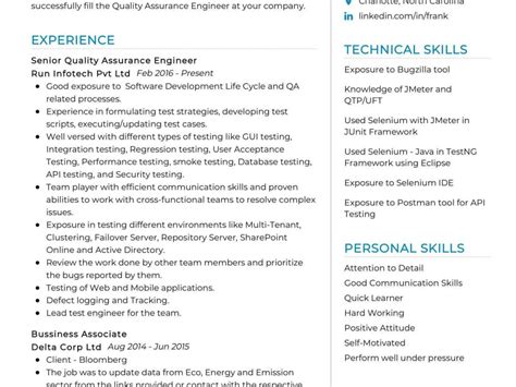 Senior Quality Assurance Engineer Resume In 2024 Resumekraft