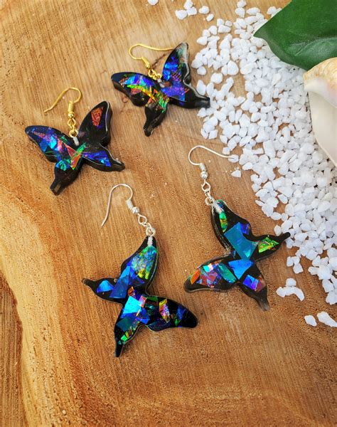 Butterfly Earrings Resin Butterfly Earrings Iridescent Etsy