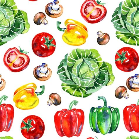 Premium Photo Watercolor Vegetables Seamless Pattern Fresh Healthy