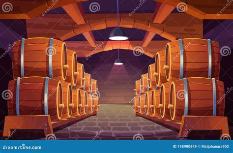 Vector Wooden Barrels With Wine In Cellar Stock Vector Illustration