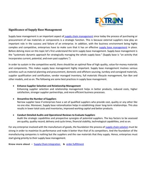 Significance Of Supply Base Management Pdf