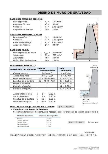 Diseño De Muro De Gravedad Excel Hf Ingenieros Udocz