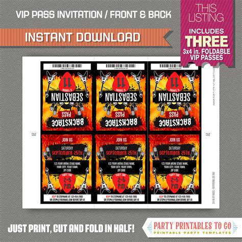 Rockstar Birthday Party Vip Pass Invitations Instant Etsy