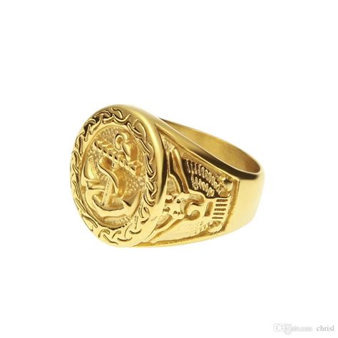 Vintage Hip Hop Rock Gold Anchor Self Defence Ring Plated L