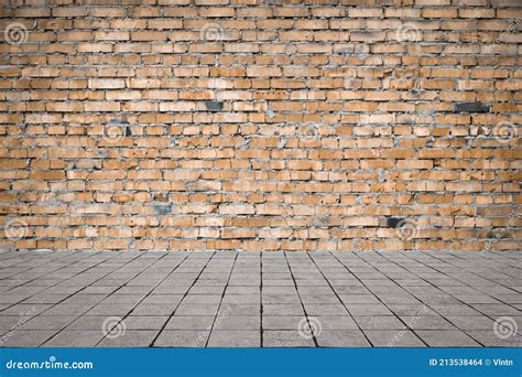 Empty Room With Bricks Wall And Tiled Floor Stock Photo Image Of Wall