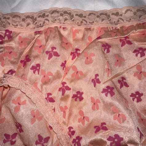 Vtg Panties Shiny Nylon Brief Bikini High Cut Leg Hanes Lace Waist Floral Xl Ebay