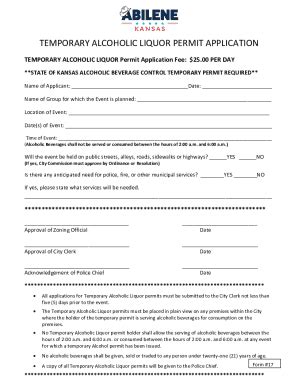 Fillable Online Temporary Alcoholic Liquor Permit Application Fax Email