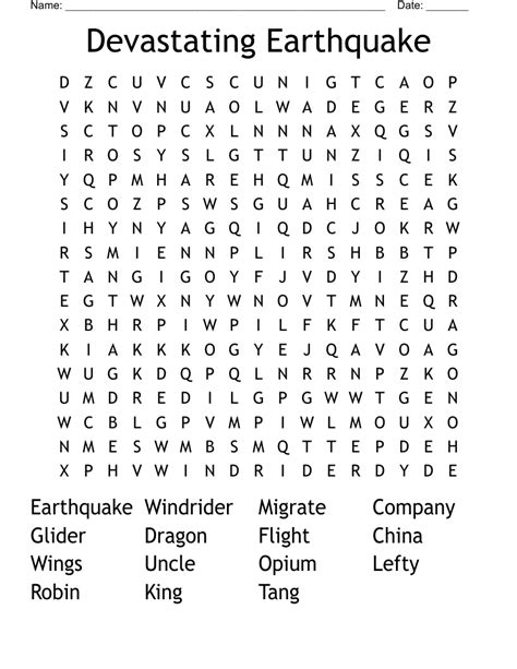 Devastating Earthquake Word Search Wordmint