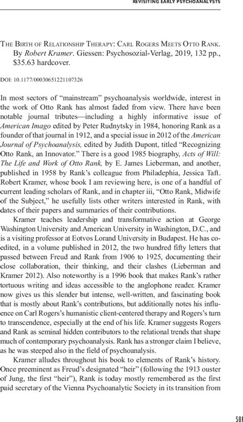 The Birth Of Relationship Therapy Carl Rogers Meets Otto Rank