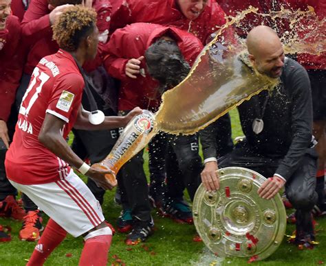 Pep Guardiola and Bayern Munich celebrate Bundesliga title with beer ...