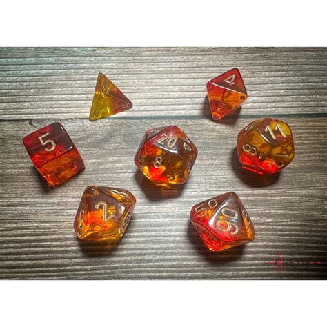 Red Yellow Gold Gemini Translucent Polyhedral 7 Die Set The Dragonforge