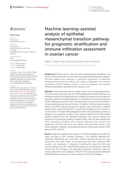 Pdf Machine Learning Assisted Analysis Of Epithelial Mesenchymal