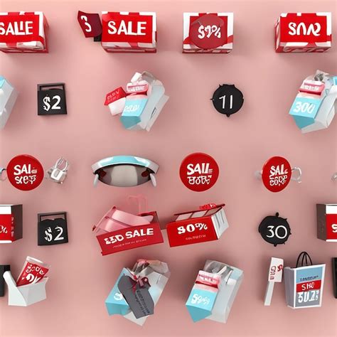 A Collection Of Red And White Signs With The Price Of Discounts