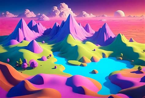 A Dreamlike Landscape Of Vibrant Hues And Shapes Premium Ai Generated