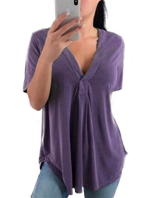 Womens Causal Plus Size V Neck Short Sleeve T Shirt