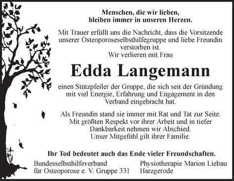 Traueranzeigen Von Edda Langemann Abschied Nehmen De