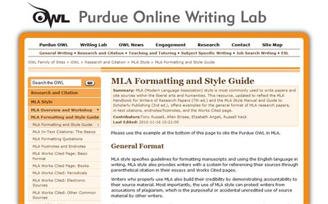 Purdue Owl The Most Comprehensive Mla Formatting Resource For Works