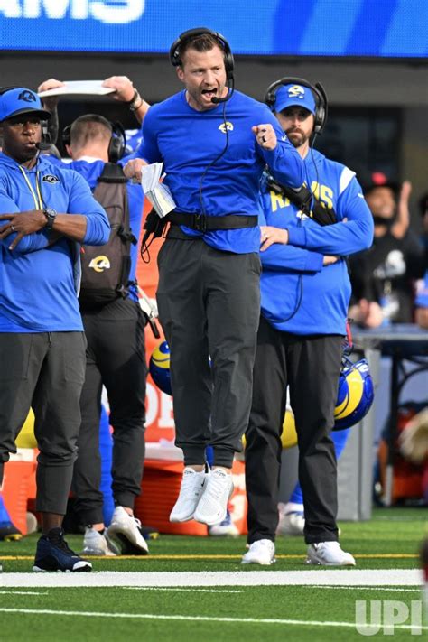 Photo Los Angeles Rams Head Coach Sean Mcvay Leaps In The Air At Sofi