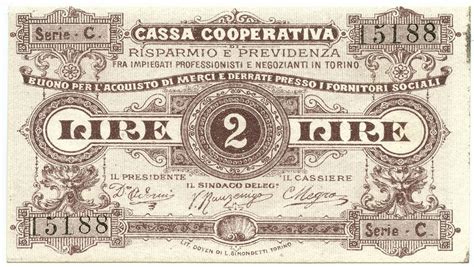 2 LIRE BUONO ACQUISTO CASSA RISPARMIO E PREVIDENZA TORINO 18931894 SUP