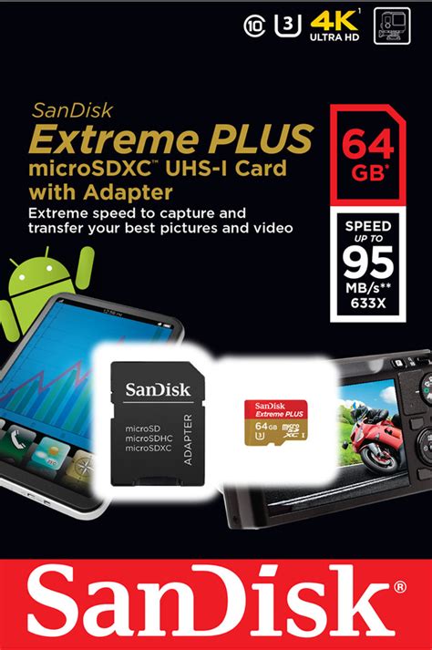 Carte Micro Sd Sandisk Extreme Plus Micro Sdxc 64 Go Msd 64gb Ext