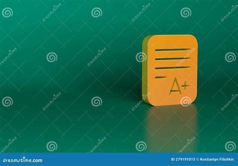 Orange Exam Sheet With A Plus Grade Icon Isolated On Green Background