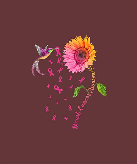 Breast Cancer Awareness Sunflower Hummingbird T Shirt Digital Art By