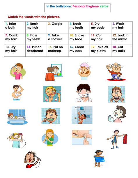 The Bathroom Personal Hygiene Verbs | Worksheets Samples